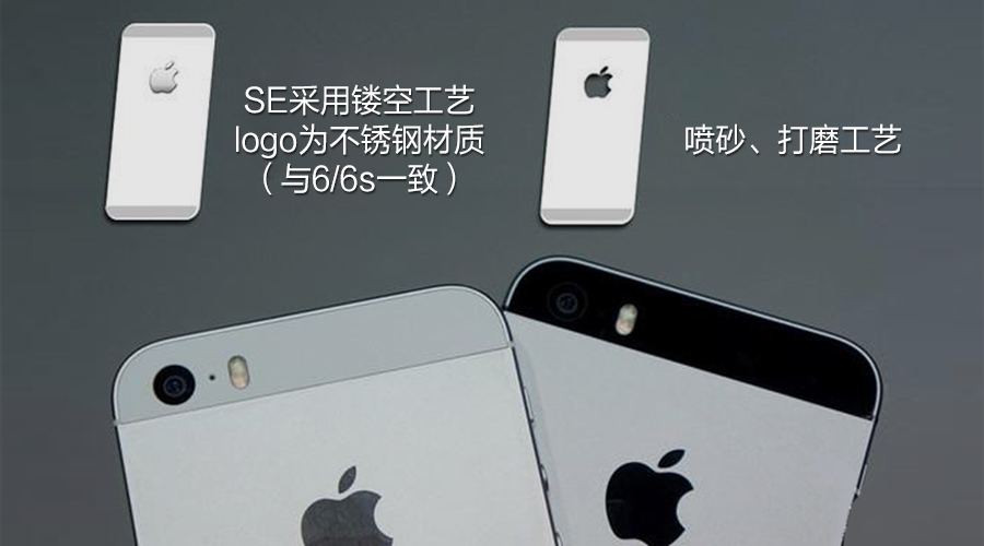 不同點之二:iPhone SE采用鏤空工藝logo為不銹鋼材質(zhì)